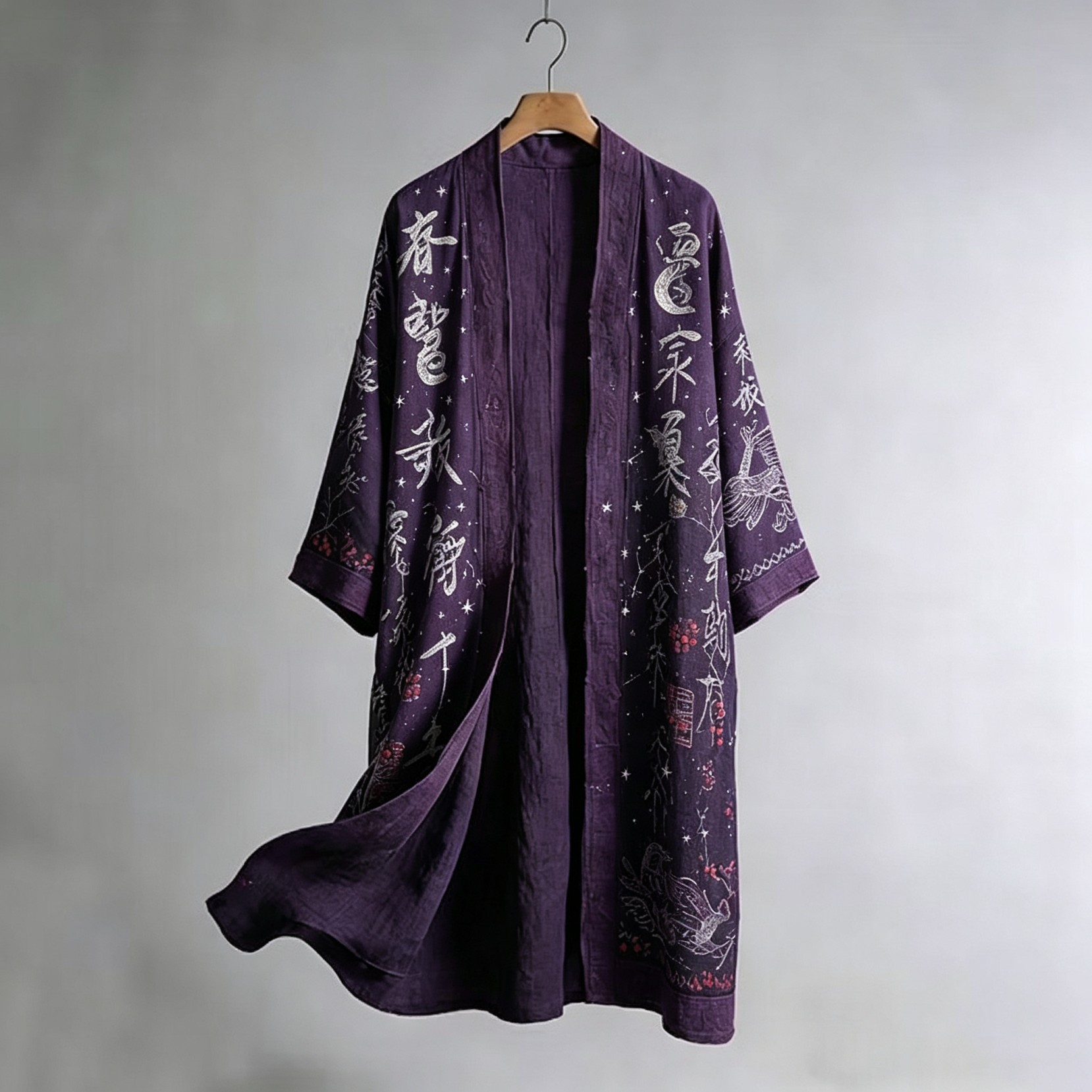 Robe longue de style kimono pour femme, série Spring Song, style naturel, imprimé art corporel intégral, manches longues larges, kimono 2026