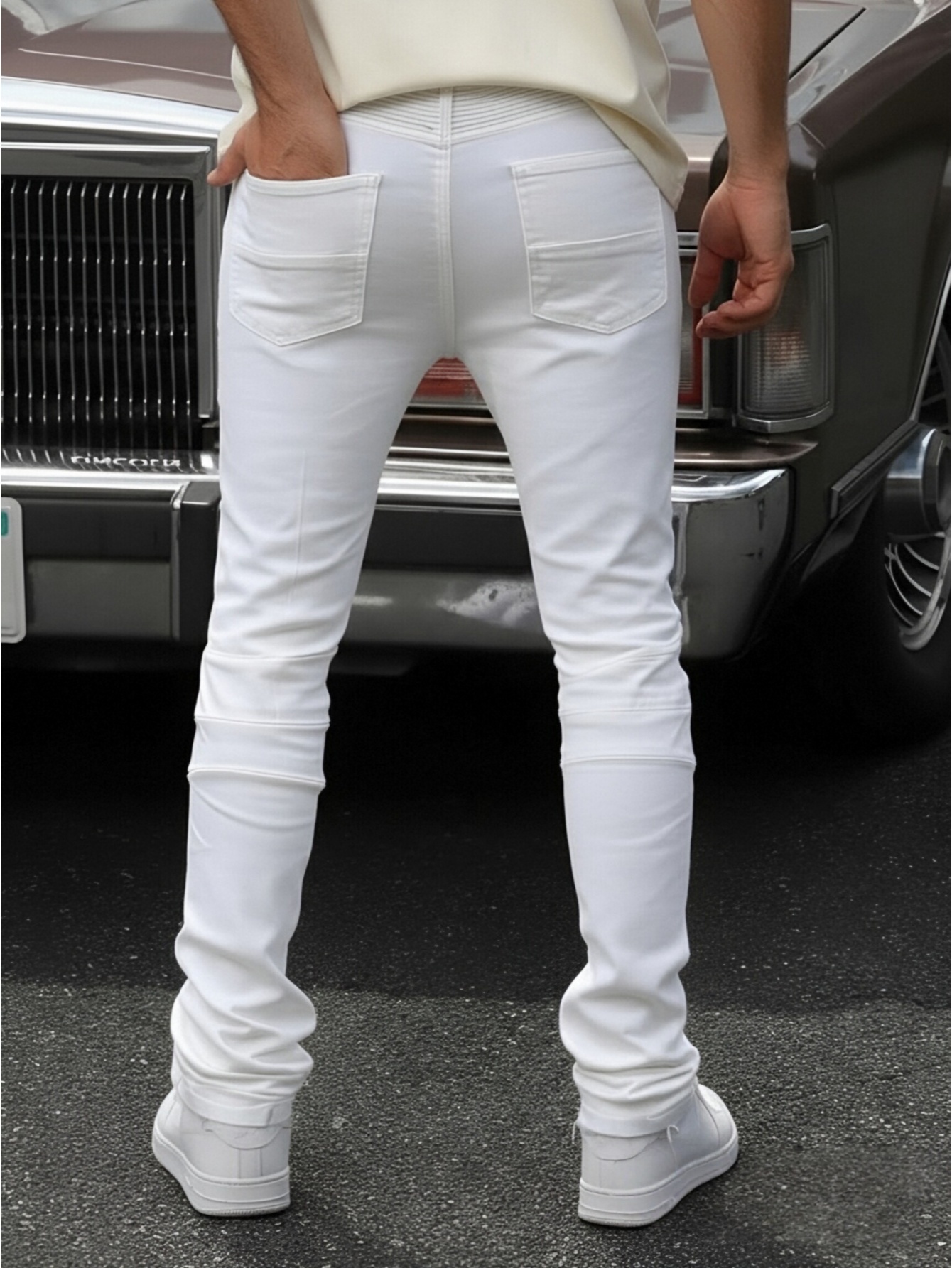 Jean à la mode pour hommes, Cool et élégant, Style Hip Hop, pantalons décontractés, tissu mélangé en coton blanc, respirant et confortable