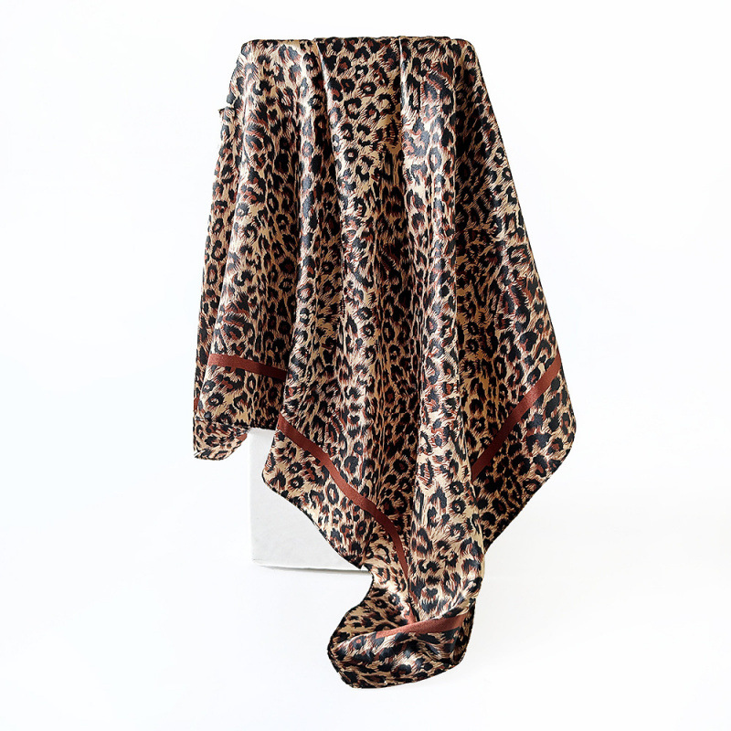 Écharpe carrée de luxe 90*90cm pour femmes, élégante, hijab, foulard léopard, écharpe en soie douce, châle long