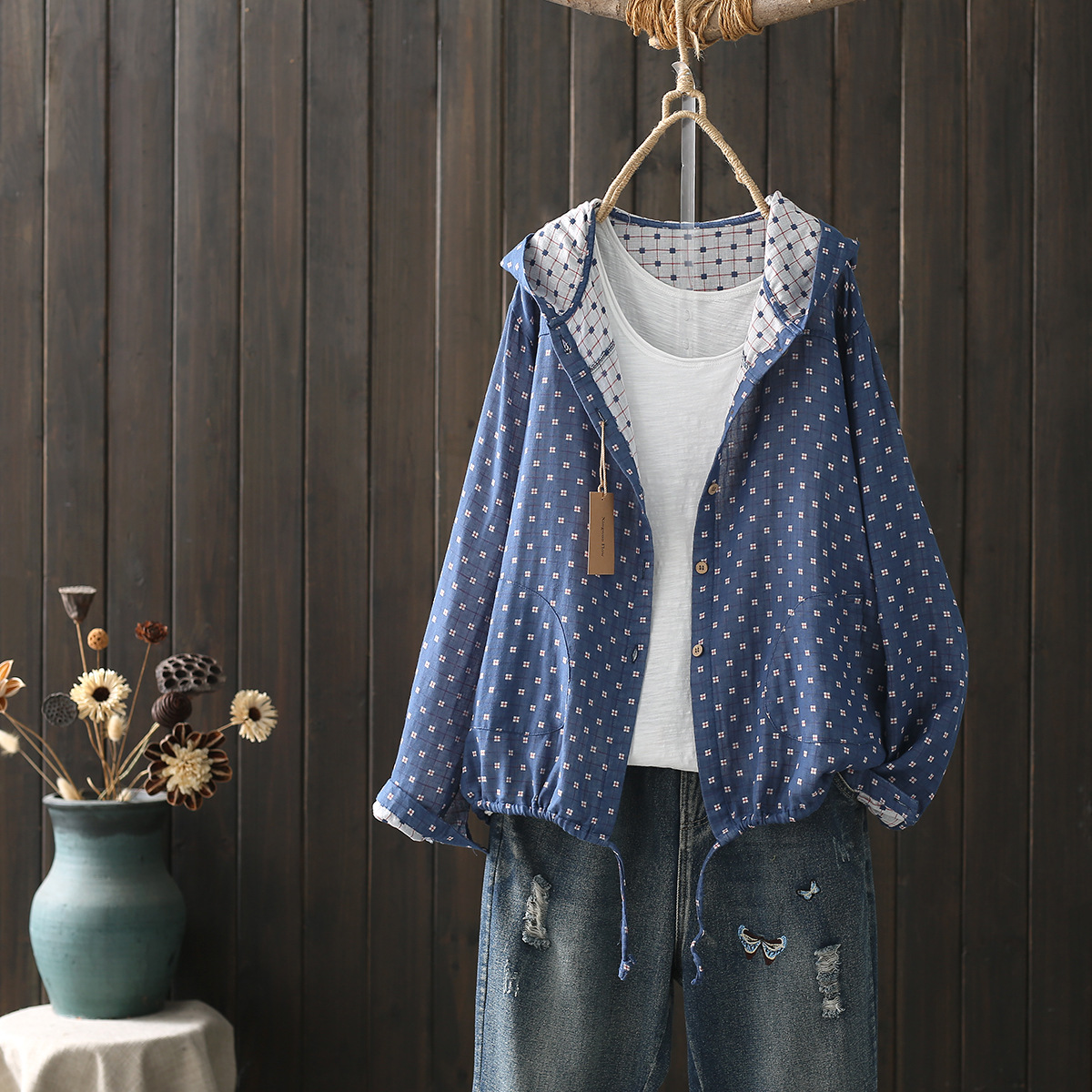 Chemise à Capuche et Manches sulfpour Femme, Chemisier de Grande Taille, Simple Boutonnage, Vêtements Ajustables, Automne et Printemps
