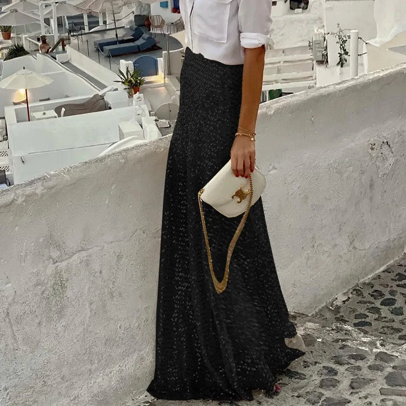 Jupes longues à paillettes pour femmes, Sexy, automne, luxe, taille haute, brillante, Maxi, fête, Club, jupes plissées élastiques