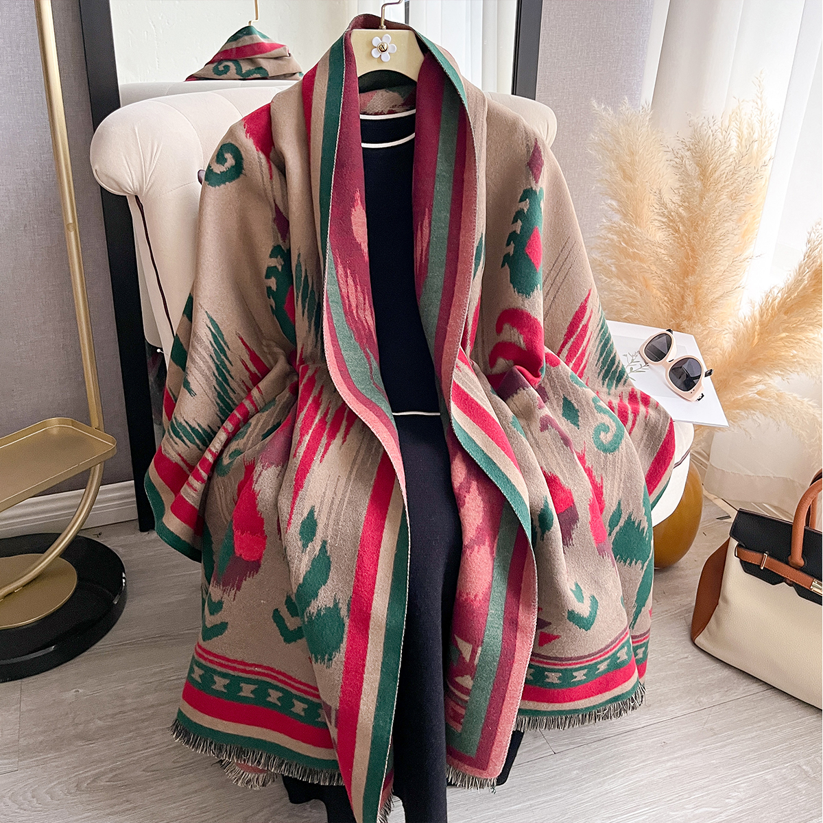 Écharpe Jacquard Pashmina Imitation cachemire pour femme, châle double face épais et chaud, couverture résistante au froid et au vent, nouvelle collection hiver
