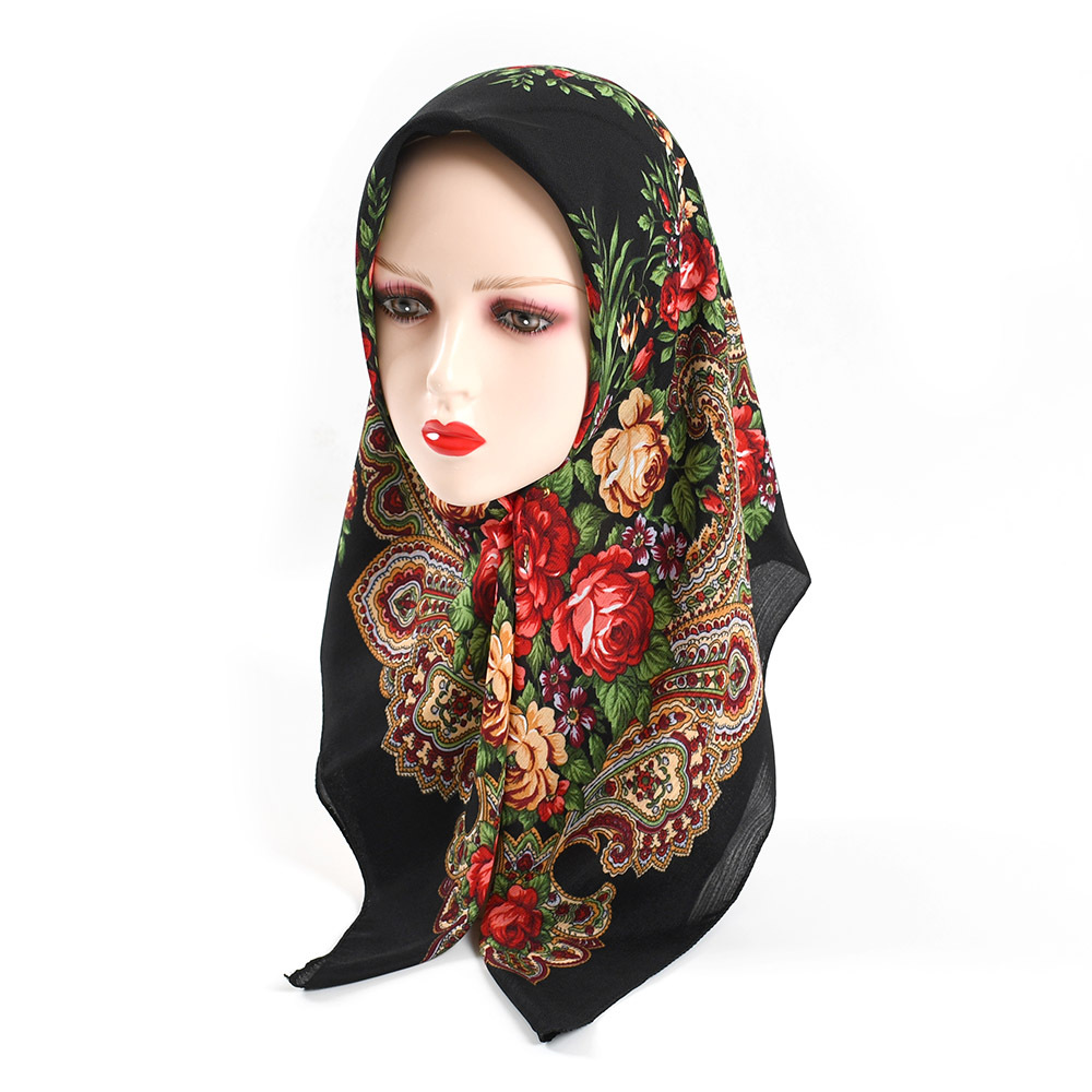 Foulard Russe pour Femme, Mouchoir, Bandeau Carré, Motif Floral Ethnique, Fleur, Foulard de Cou, Hijab, Capuche, Ukraine, 80x80cm
