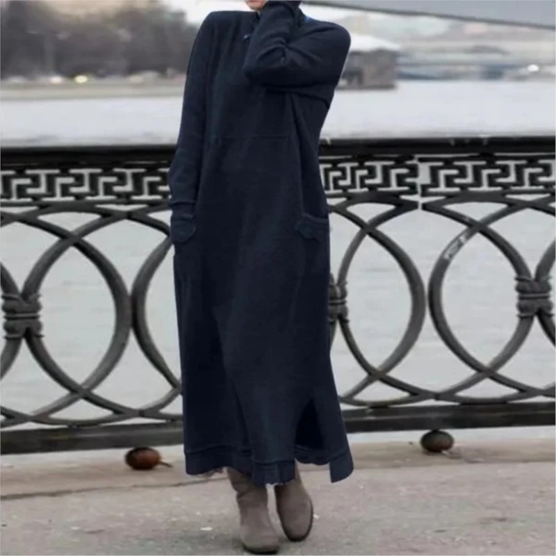 Robe Maxi à Manches sulfpour Femme, Sweat à Capuche, Style Élégant, Rétro, Décontracté, Optique, Chaud, Mode Automne Hiver, Nouveau