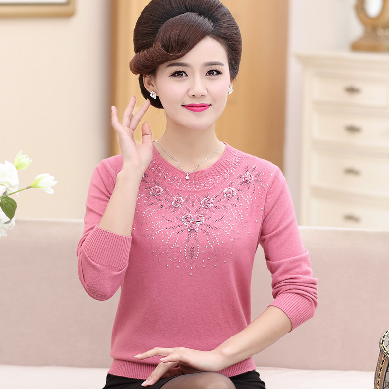 Chandails et pulls d'hiver pour femmes d'âge moyen, pull chaud en laine à col rond, robe mère, hauts pull féminin W105