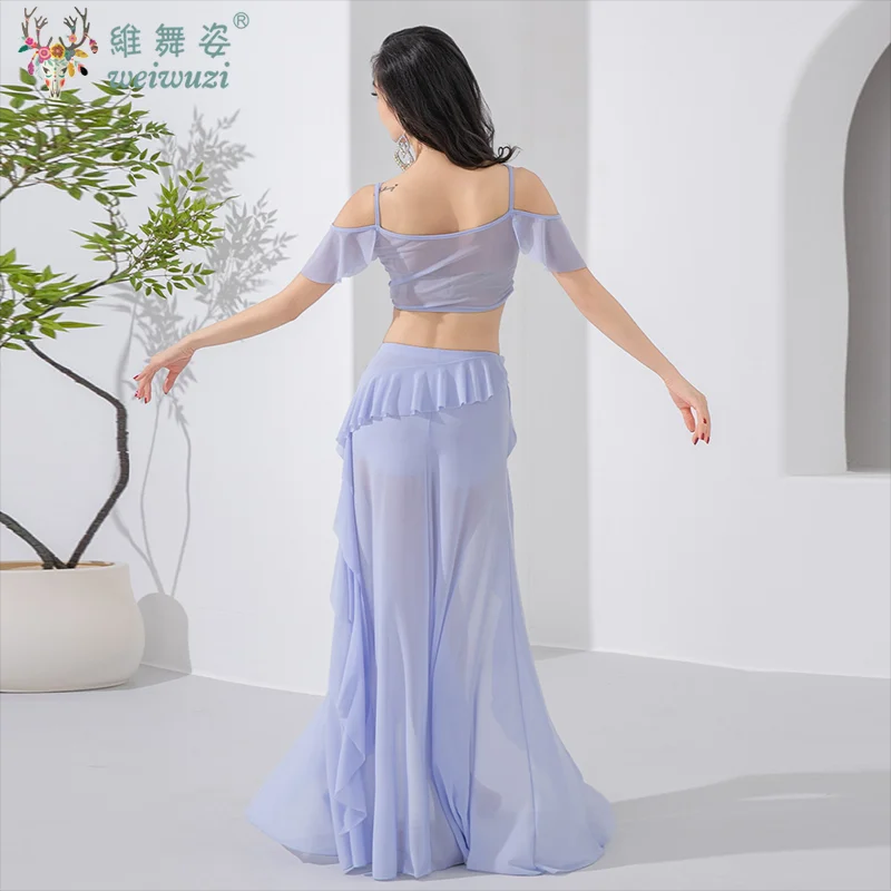 Nouvel ensemble de costumes de danse du ventre pour femmes, vêtements d'été doux et confortables, haut + jupe, tenue d'entraînement de danse folklorique orientale