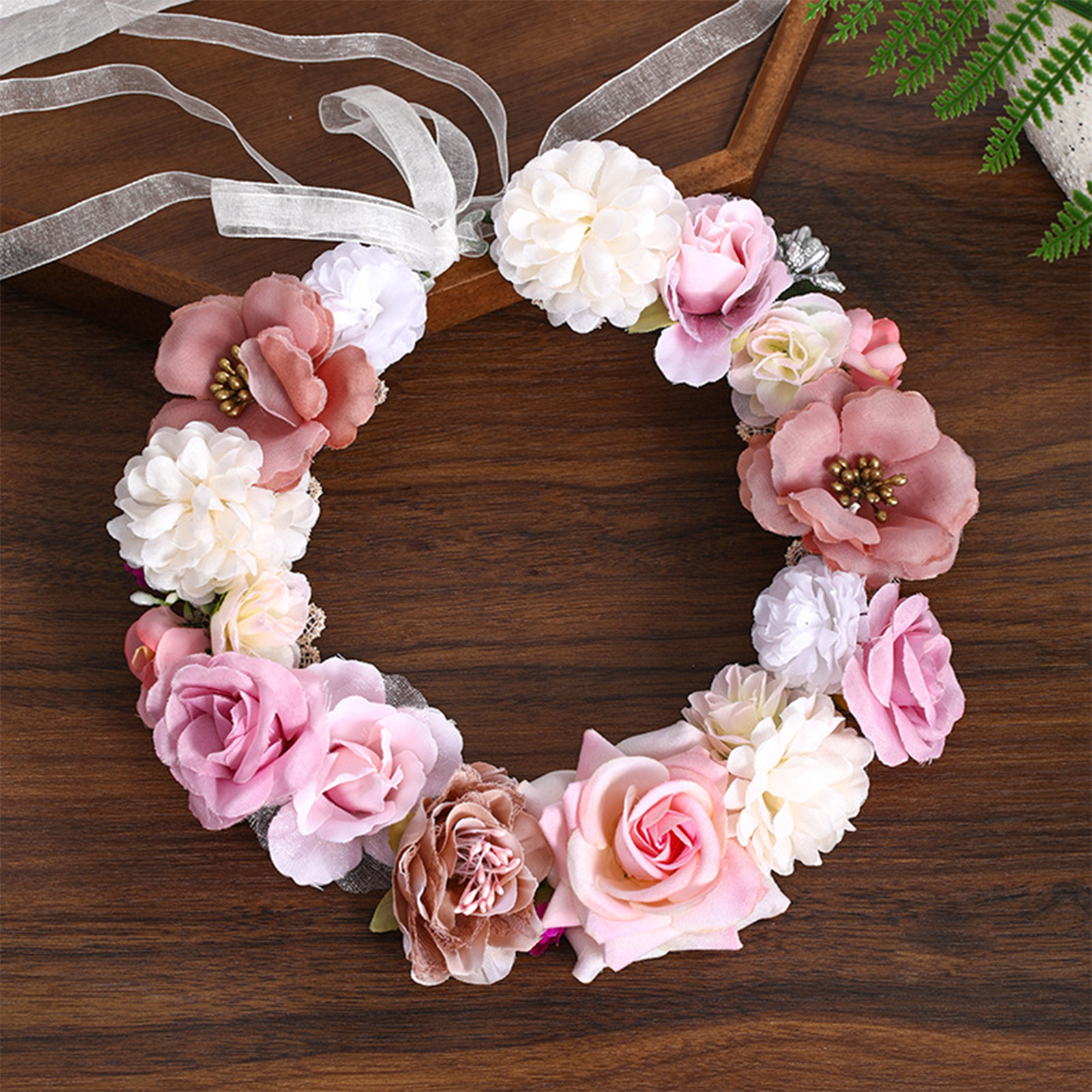 Serre-tête floral style bohème, couronne de fleurs artificielles réalistes pour mariée, accessoires de coiffure