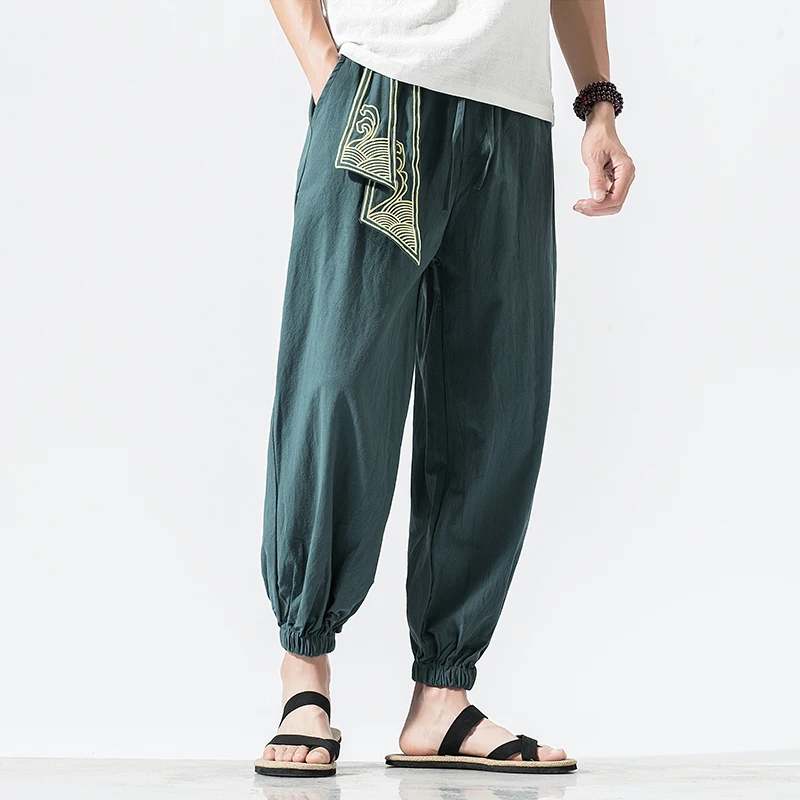 Kimono en coton et lin pour hommes, Costume de samouraï japonais, ceinture imprimée ukiyo-e, sarouel rétro, Hip Hop, Harajuku Haori, Baggy