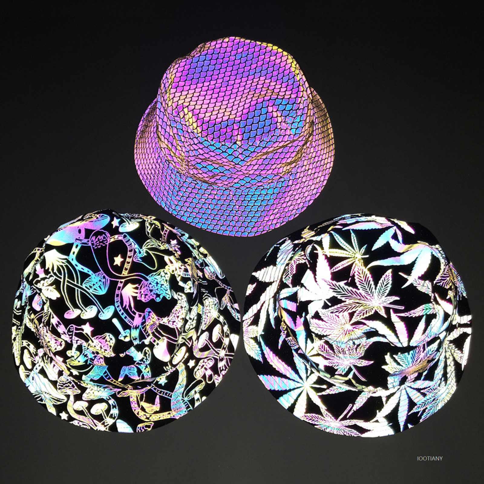 Chapeau de pêcheur réfléchissant coloré pour hommes et femmes, chapeau de soleil Hip-hop pour boîte de nuit, arc-en-ciel, chapeau de Cosplay d'halloween, coiffure de carnaval