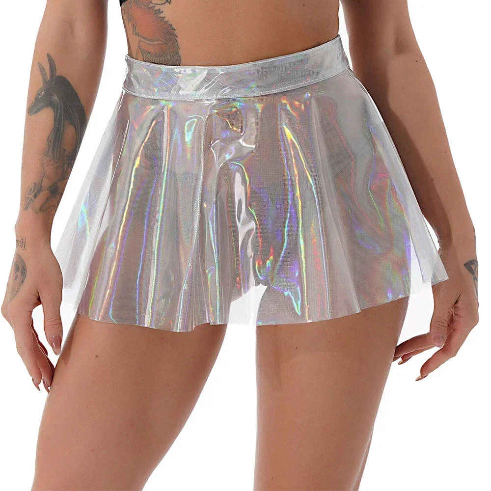 Jupes femmes Mini jupe 1 pièce plissée Mini jupes voir à travers les jupes Clubwear Transparent PVC 100% tout neuf