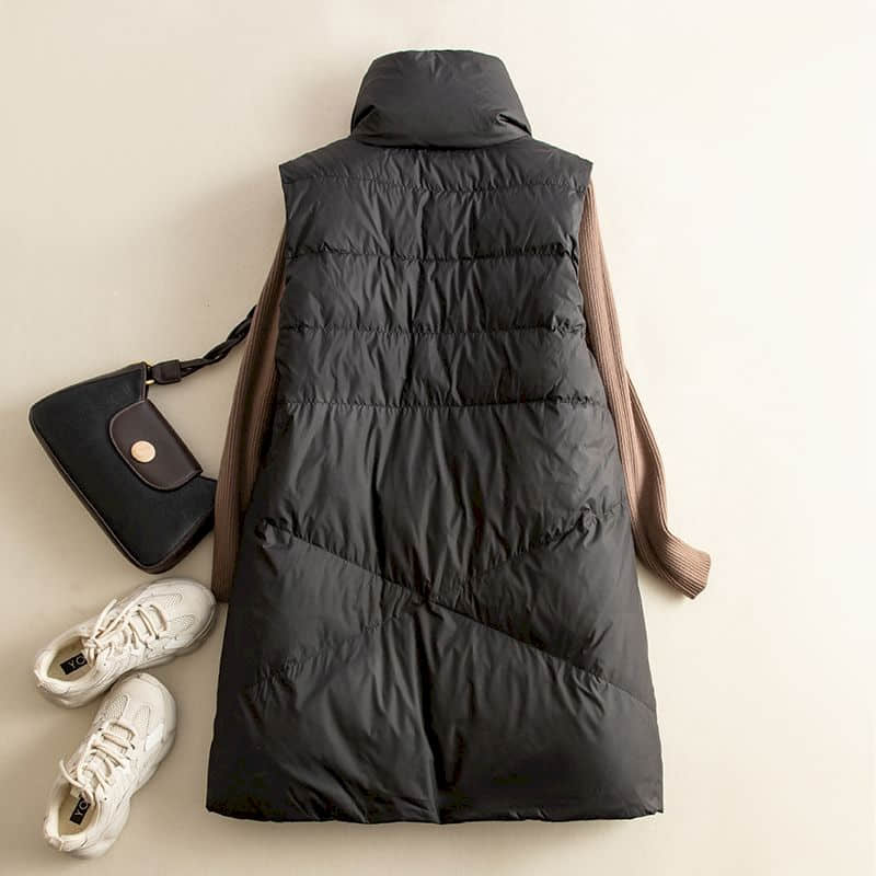Gilets pour femmes col montant gilets décontracté coton ajouté Cardigans Style coréen ample mi-longue matelassé veste haut pour femme