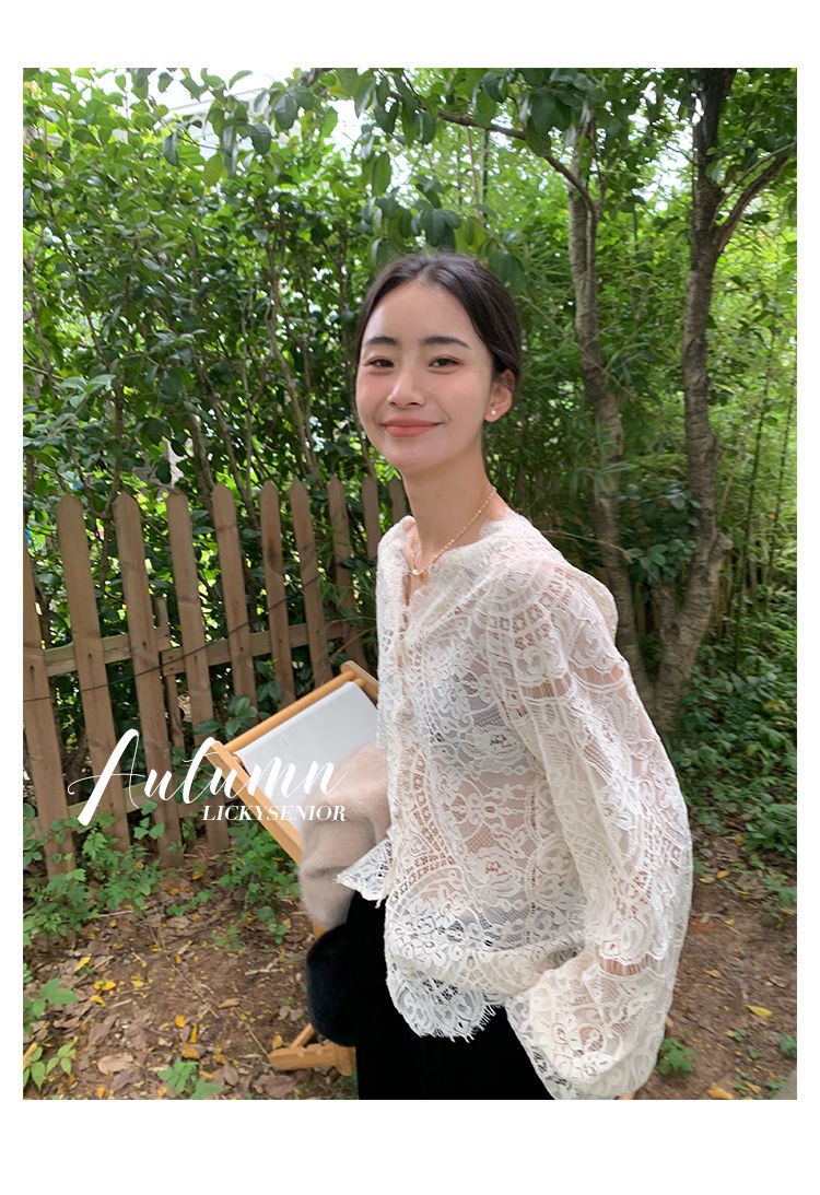 Chemise élégante à base de dentelle avec col en v pour hauts à manches longues pour femmes au printemps et en automne