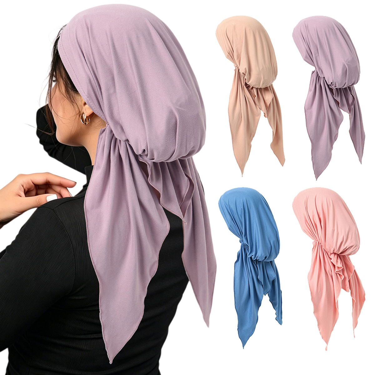 Chapeaux Hijab Turban Élastiques Doux et Respirants à Longue Queue pour Femmes et Filles, Idéaux pour la Chimiothérapie