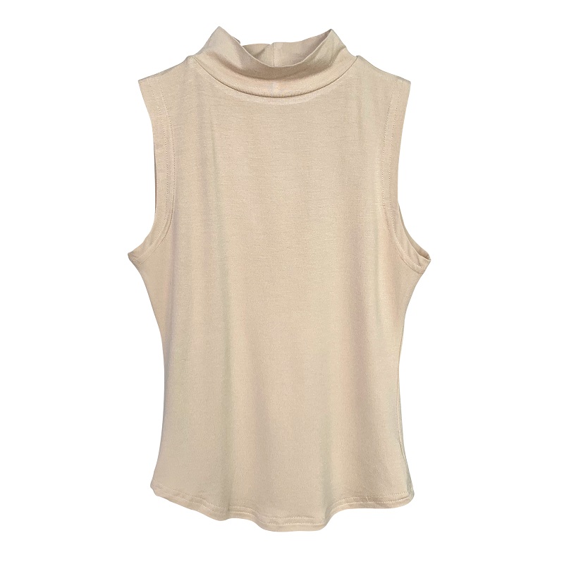 Mode été 2026 : Débardeur uni polyvalent, style coréen sexy, coupe ajustée, transparent, pour femme, avec ourlet incurvé et col roulé, type camisole