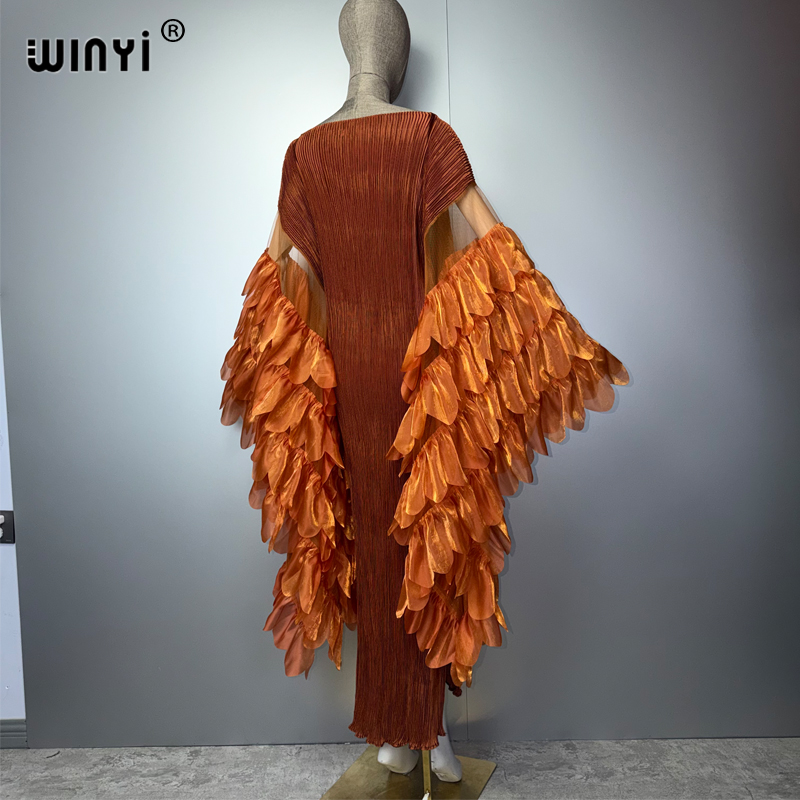 Robe de soirée longue WINYI, plissée, élastique, ajustée, style kaftan Abaya, couleur unie, pour femme musulmane, idéale pour la plage ou les fêtes de luxe à Dubaï