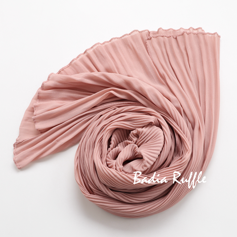 Hijab plissé en mousseline léger uni pour femme, foulard musulman froissé à volants, longue écharpe islamique, châle enveloppant