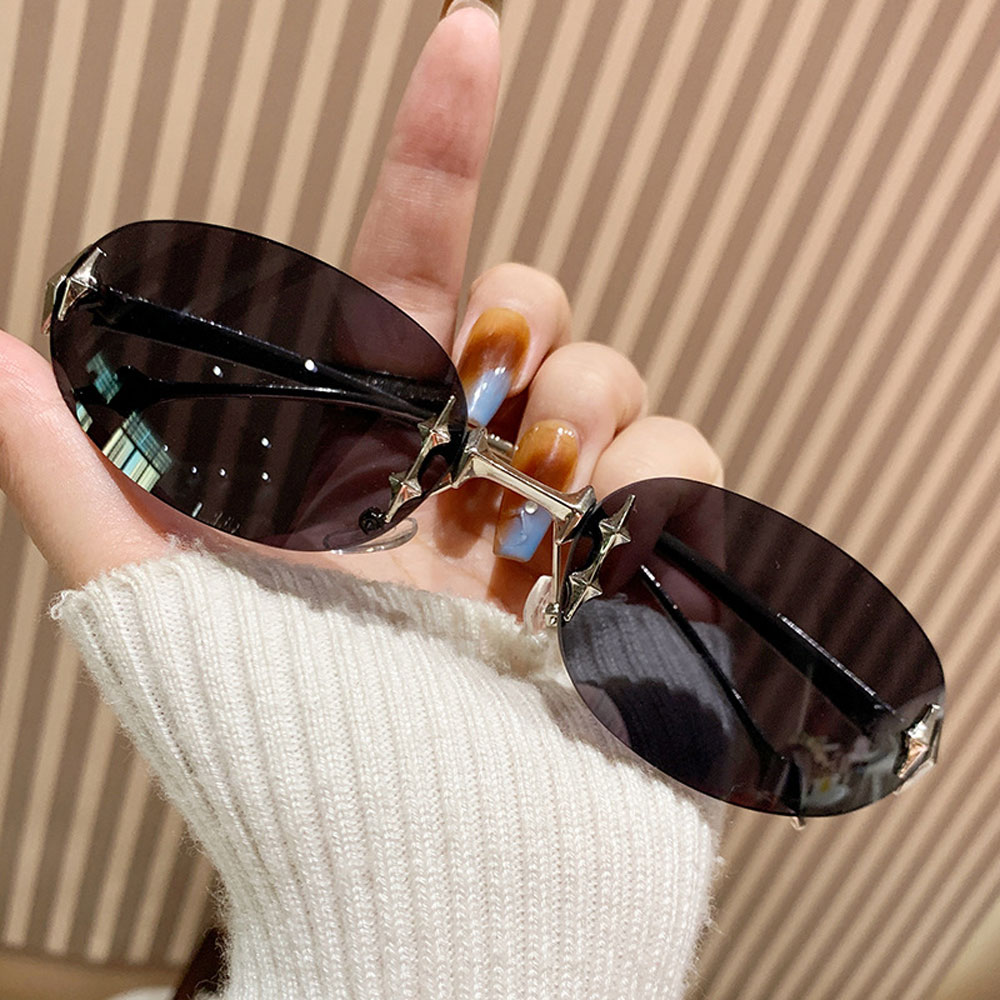 Nouvelles lunettes de soleil européennes et américaines 2026, style INS, ovales sans monture, mode haut de gamme, tendance vintage, version coréenne Y2K