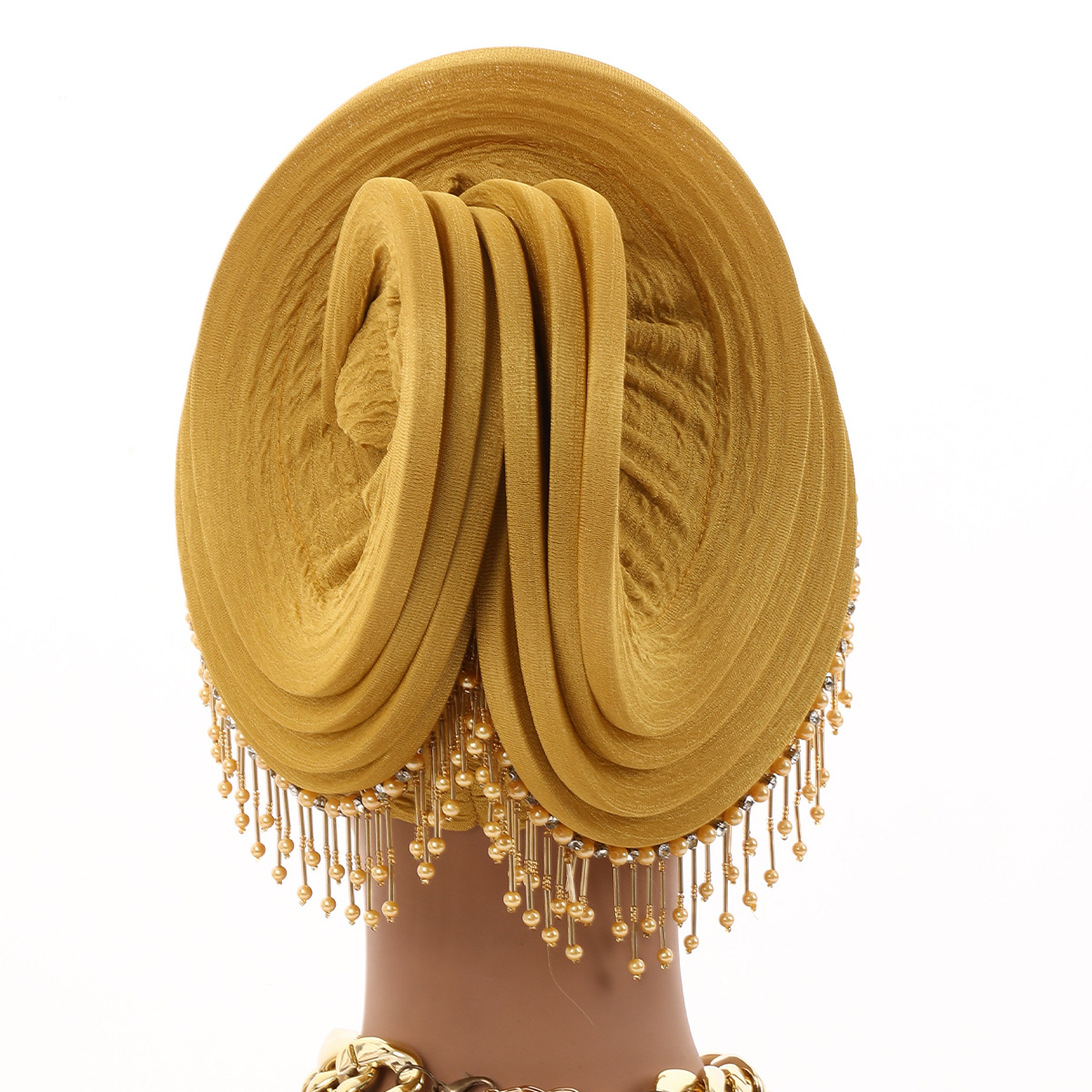 Turban africain à pampilles en diamant pour femmes, coiffe spirale, chapeau nigérian pour mariage, coiffe de fête, bonnet