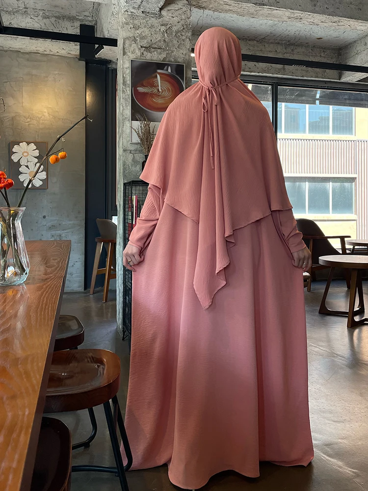 Abaya-Robe Longue de Prière Saoudite pour Femme Musulmane, Vêtement de Ramadan, Niqab, Jilbab, Ensemble de 2 Pièces