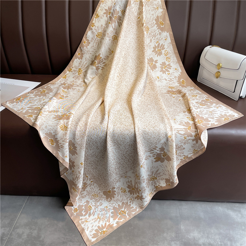 Nouveau Foulard Carré Imprimé Floral 2026 pour Femme, en Satin Sergé 90cm, Châle, Bandana, Hijab, Écharpe, Bandeau pour Cheveux et Tête