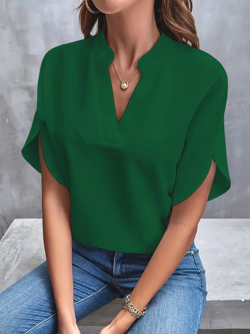 Chemisier élégant en mousseline de soie pour femmes, couleur unie, décontracté, manches longues, col en V, chemise ample, tunique de bureau, hauts surdimensionnés, printemps été, 2024