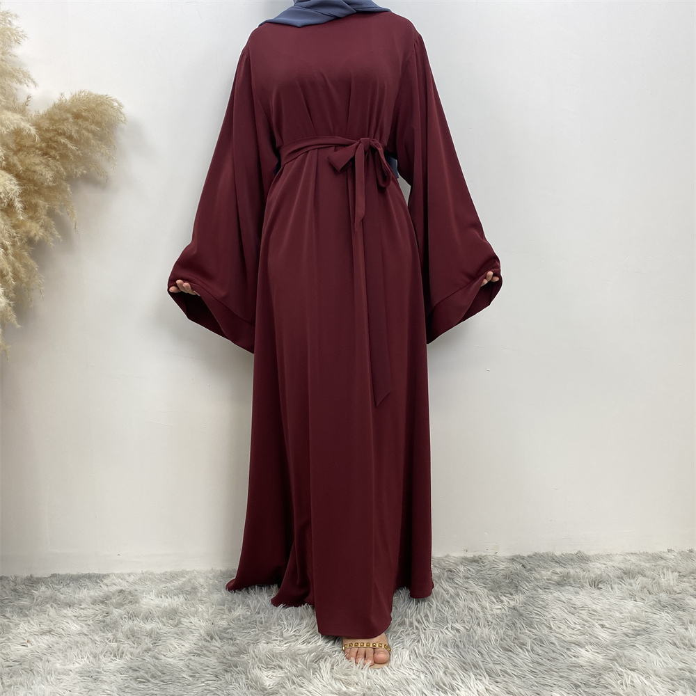 Nouvelle robe Abaya musulmane pour femmes, vendue à Dubaï au Moyen-Orient, robe islamique en tissu filet de couleur unie, robe longue en dentelle