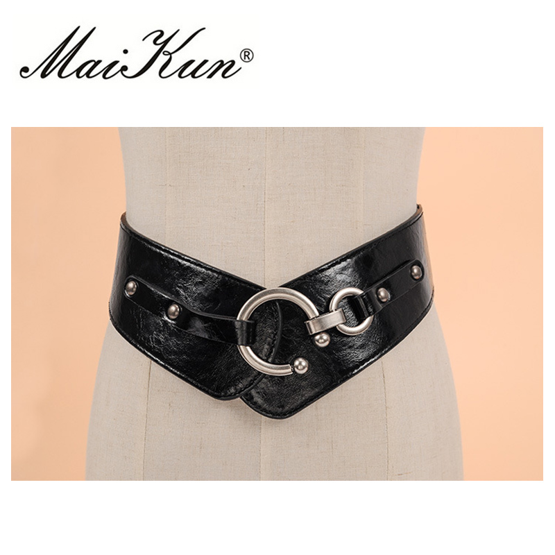 Maikun-Ceinture artificiel astique Vintage pour Femme, Large, avec Crochet en Métal