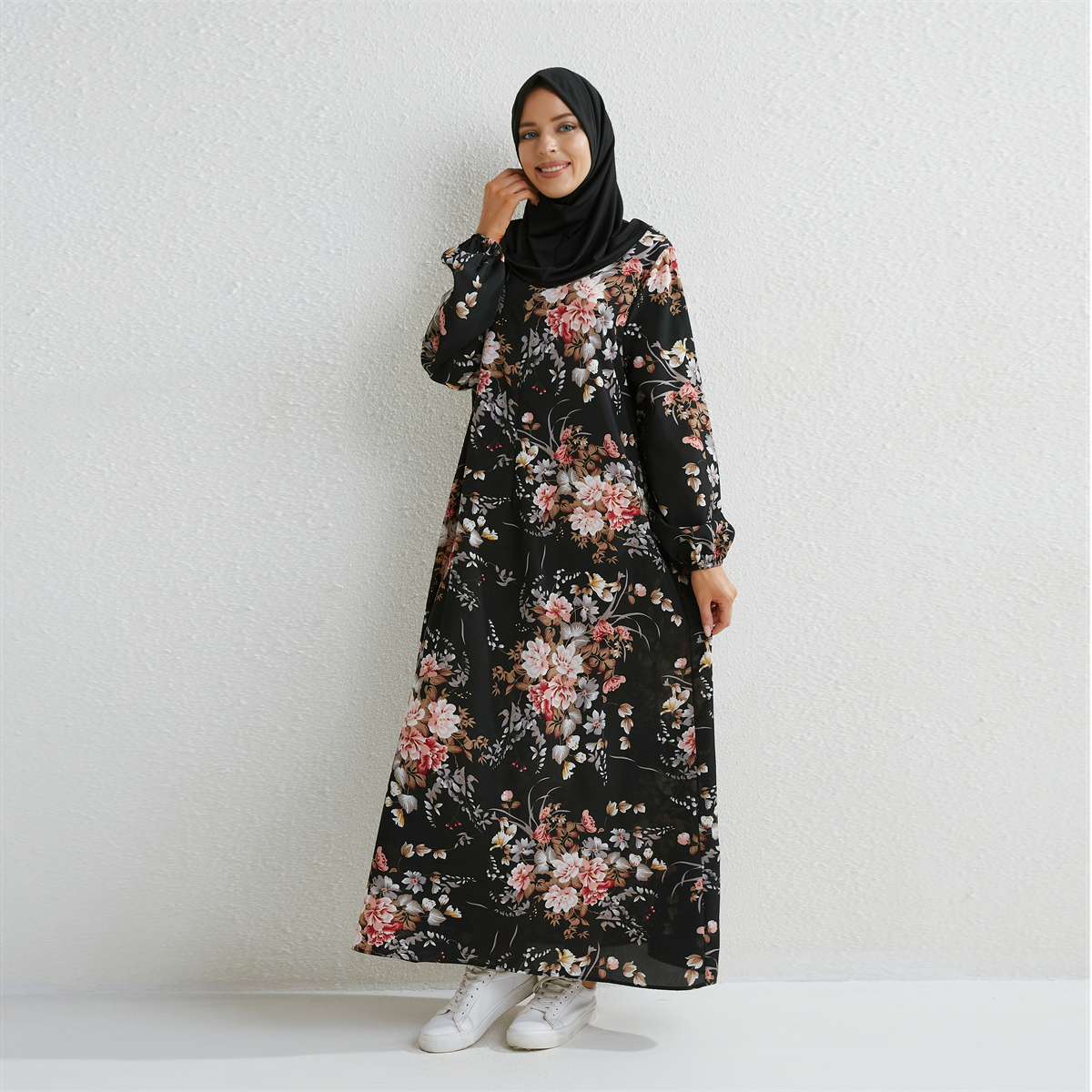 Robes musulmanes femmes robes Maxi Mujer robes femme robes amples à manches longues imprimé fleuri Robe décontractée Robe longue
