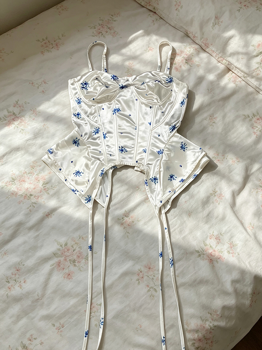 Coquette Femmes Ditsy Floral Satin Corset Tops Bretelles Spaghetti Réglable Ourlet Irrégulier Bustier Y2K Fée Sans Manches Camisoles