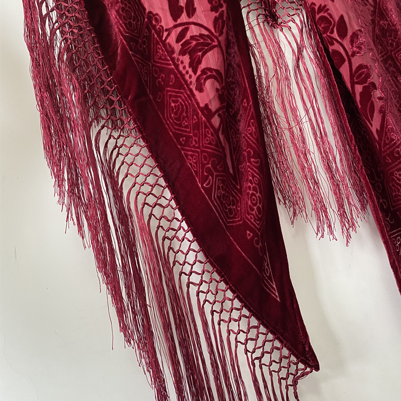 Châle triangle en velours pour femme, écharpe pivoine, poncho, pashmina de luxe, pompon, Everak, dame, automne, printemps, noble, injplanchers ves