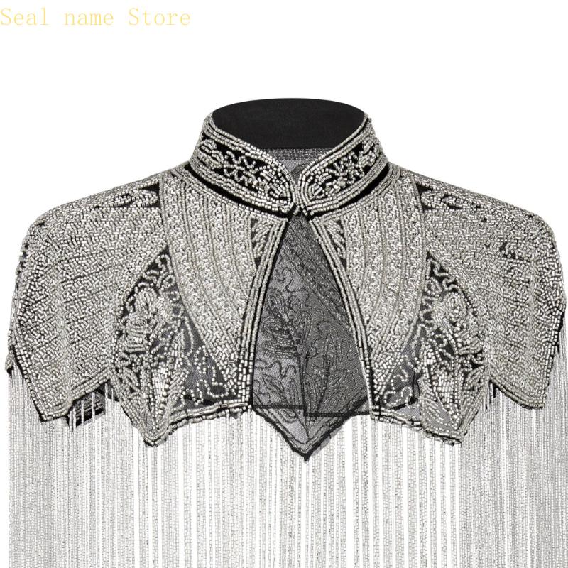 R7UD châle luxueux brodé Capelet géométrique accessoire tenue soirée