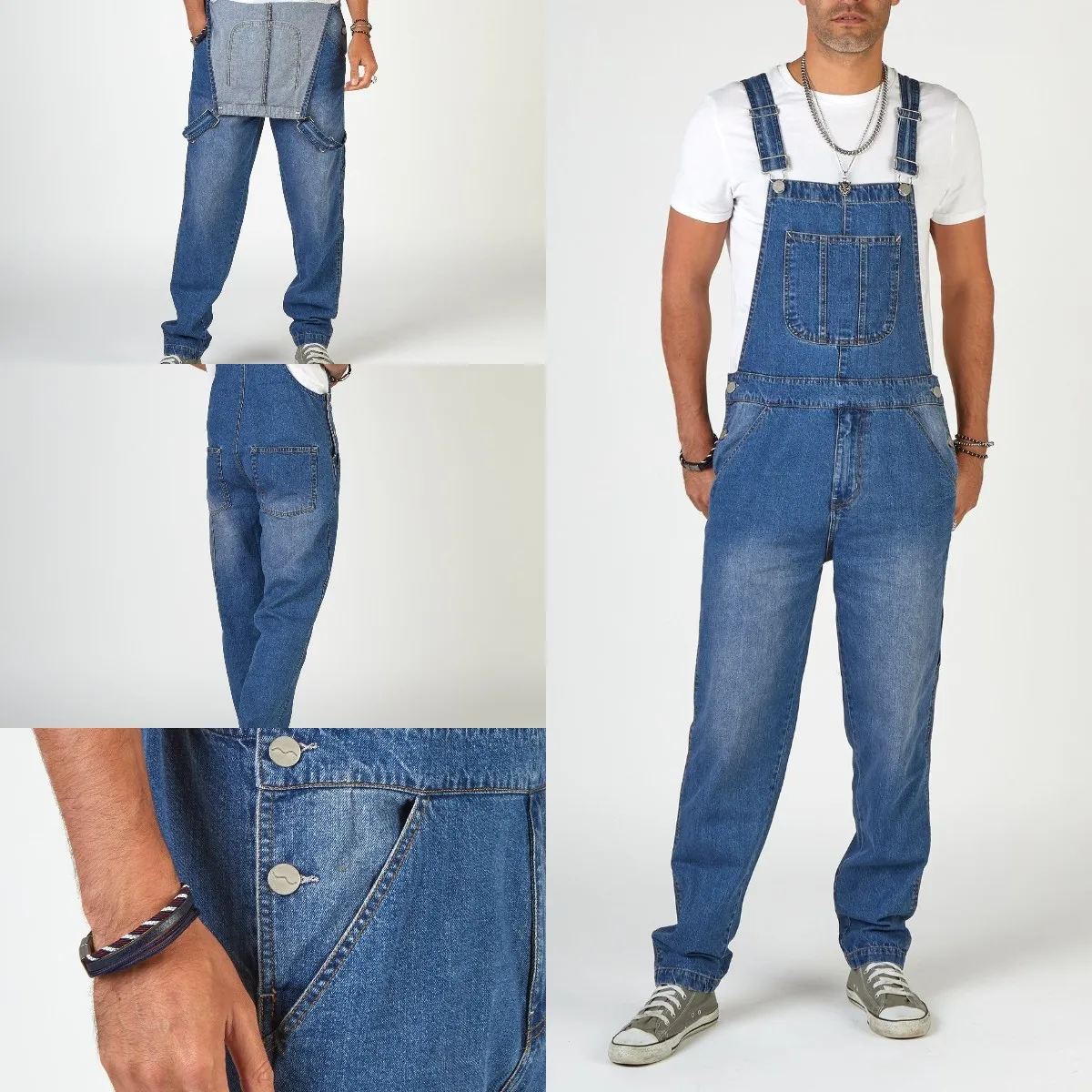 Pantalon à bretelles en Denim pour hommes, combinaisons pleine longueur délavée, salopette en jean droit Hip Hop pour hommes, Streetwear, nouvelle combinaison masculine