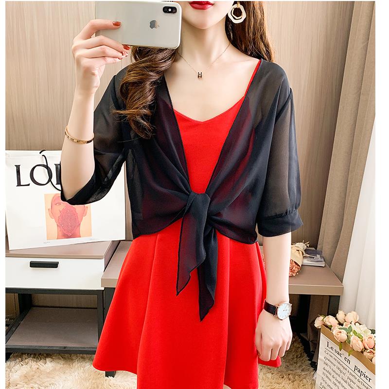 Veste ronde en mousseline de soie pour femme, demi-manche, pure, douce, BEmbed o haussement d'épaules, devant ouvert, cardigan pour manteau de fête