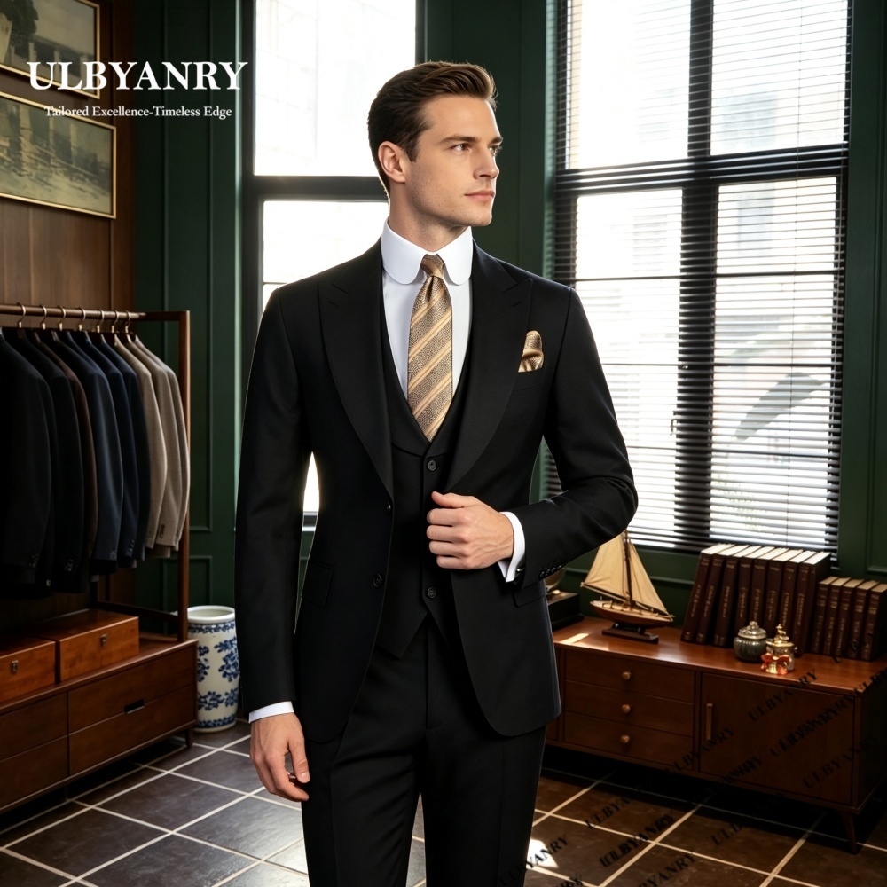 Ensemble de costume classique trois pièces pour homme, smoking formel pour dîner, soirée, bal, veste, gilet et pantalon de mariage sur mesure