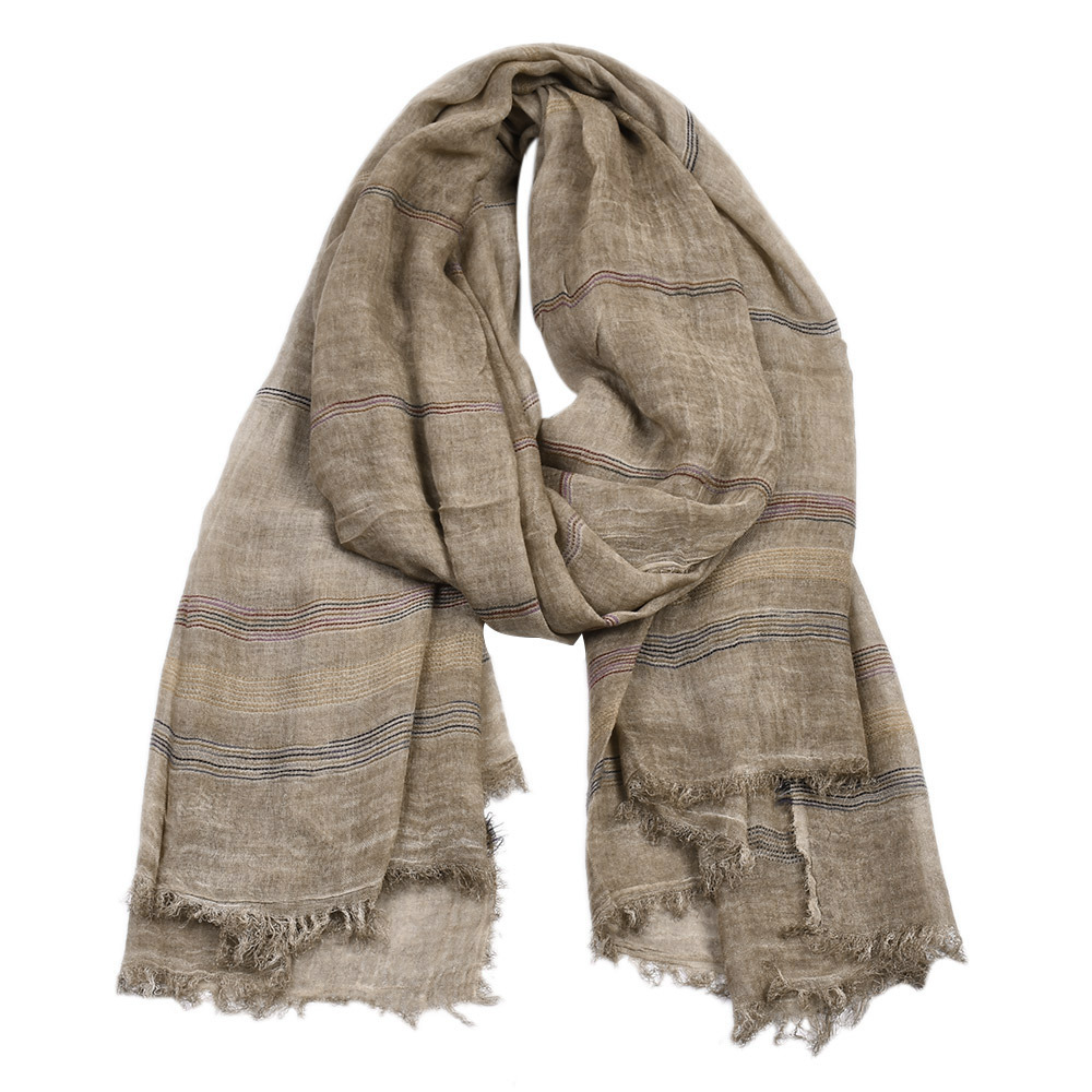 Écharpe d'hiver européenne et américaine pour hommes, en coton et lin, teint en fil rayé, châle Long avec pompon, accessoires masculins Bufanda