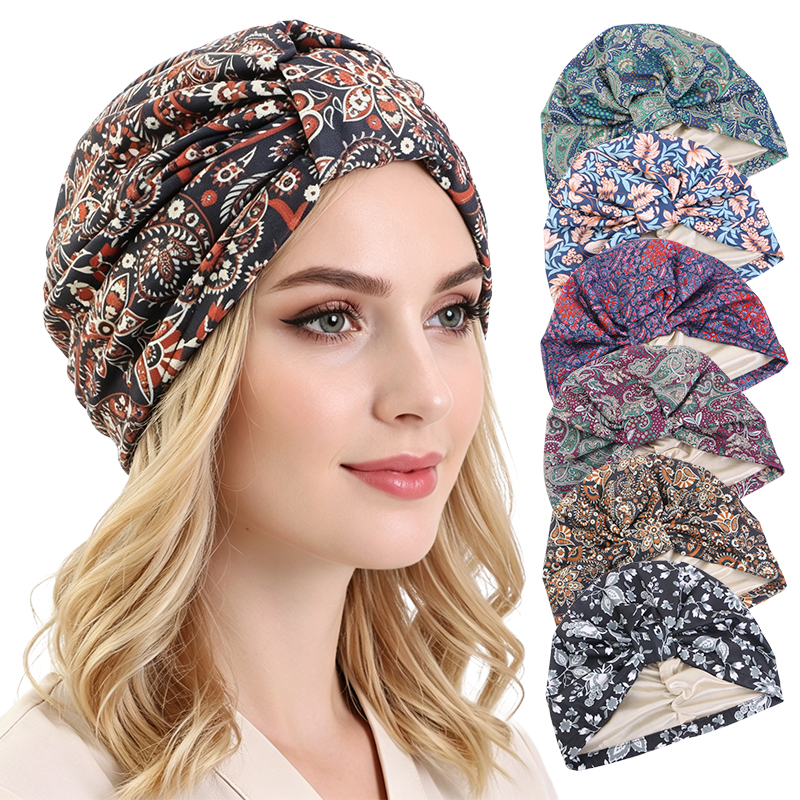 Bonnet imprimé pour femme, accessoires capillaires hijab musulman, bonnet en satin, bonnet chimio, bonnet pour usage domestique