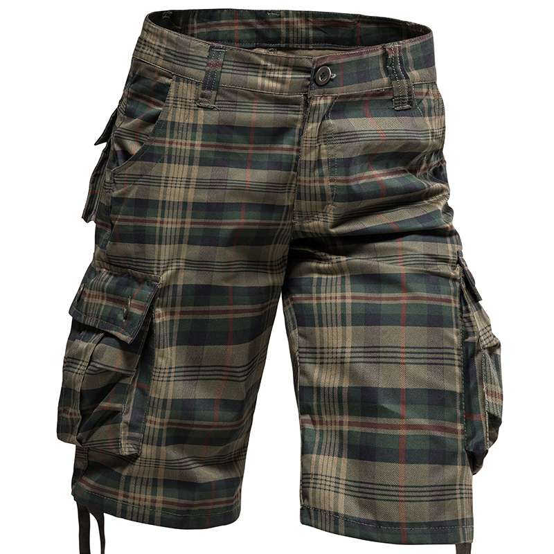 Pantalon moyen pour hommes, été, coton, confortable, Sports de plein air, plage, tendance, short à carreaux, ample, droit, grande taille, Cargo