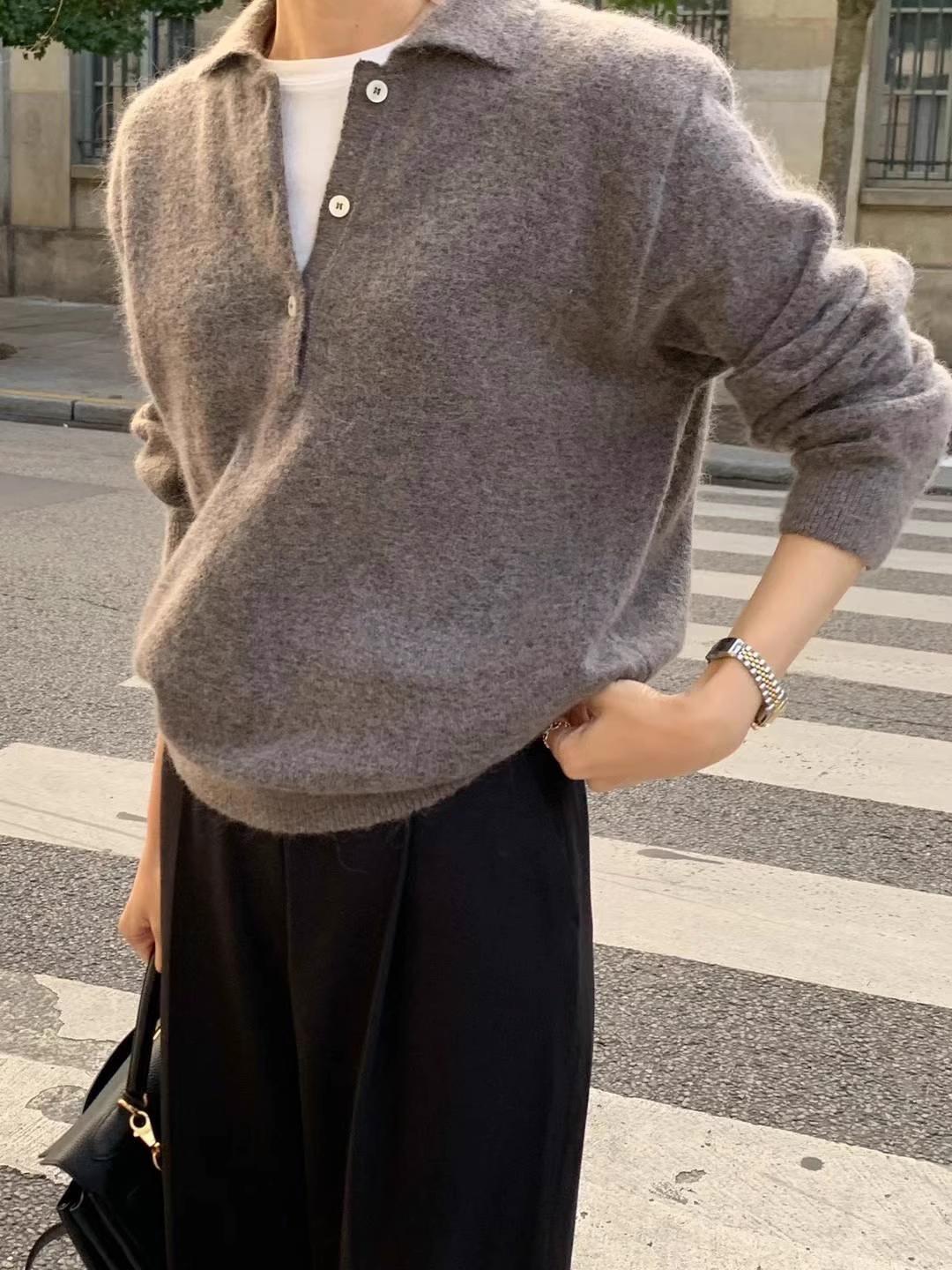 Nouveau pull à col pour femme 2026, 100% laine, pour l'automne et l'hiver, tricot court polyvalent, pull en laine uni pour femme.