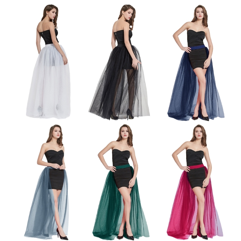 Jupes longues tutu en tulle pour femmes, mariage, cocktail, Rh, bandage, maille, maxi, taille haute, poignées, superposition amovible