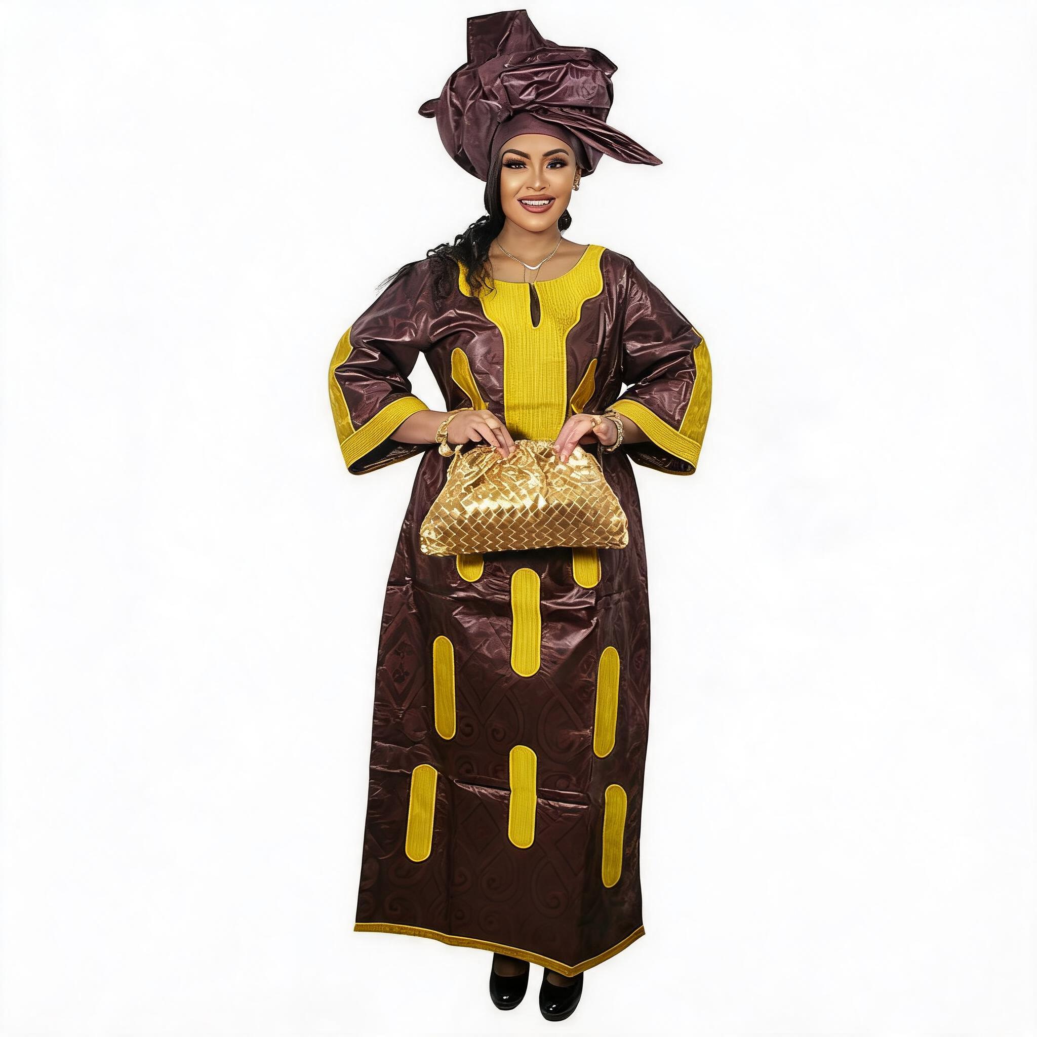 Robes africaines pour femmes grande taille, robe longue avec écharpe, design brodé Bazin Riche