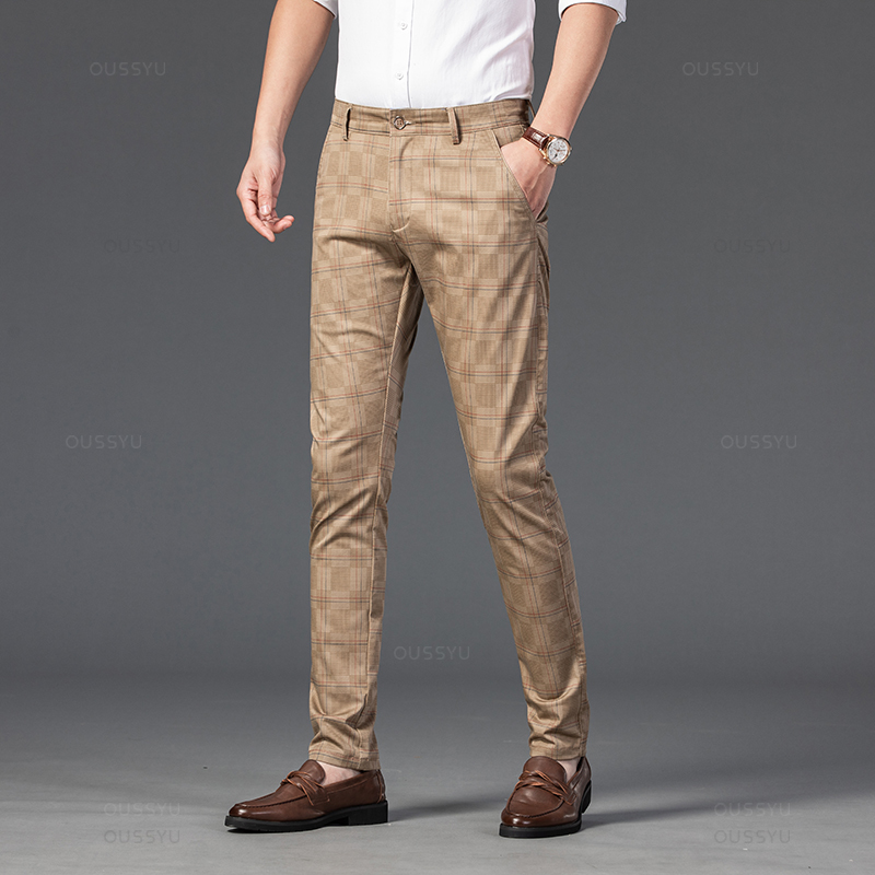 Pantalon à carreaux décontracté pour hommes, coupe couvertes, noir, bleu, rouge, style classique, vêtements de luxe, marque FJMale, affaires, nouveau, 2024