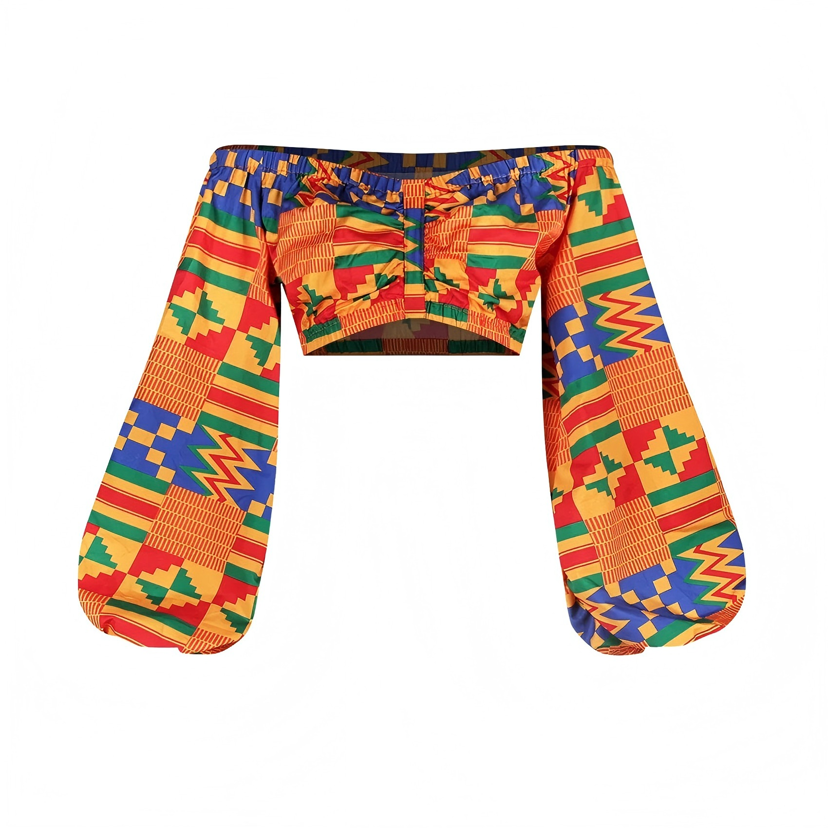 Ensemble 2 pièces imprimé national africain pour femme : Haut sexy à col bateau et manches longues + Jupe longue fendue – Tenue décontractée d'été