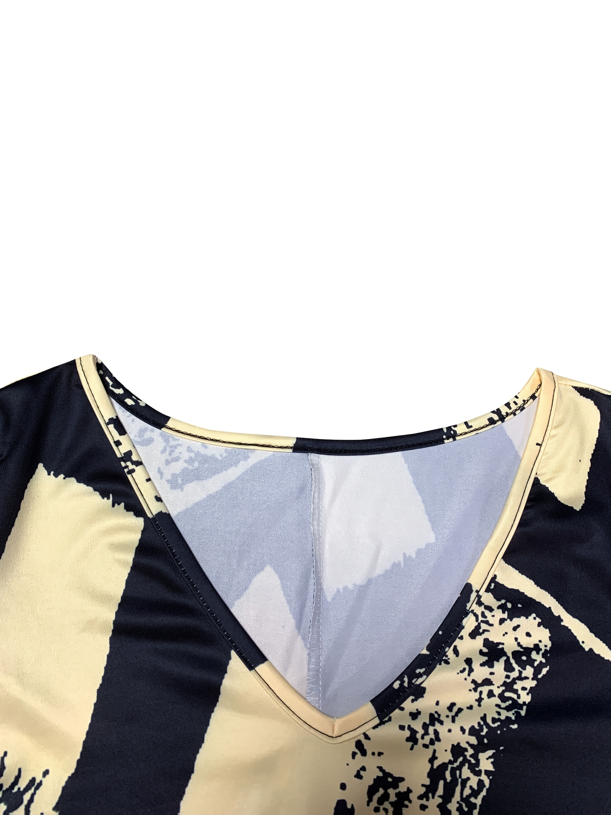 Robe midi pour femme grande taille à imprimé géométrique abstrait, décontractée d'été, col en V, manches courtes, coupe trapèze fluide, pour la plage et les vacances