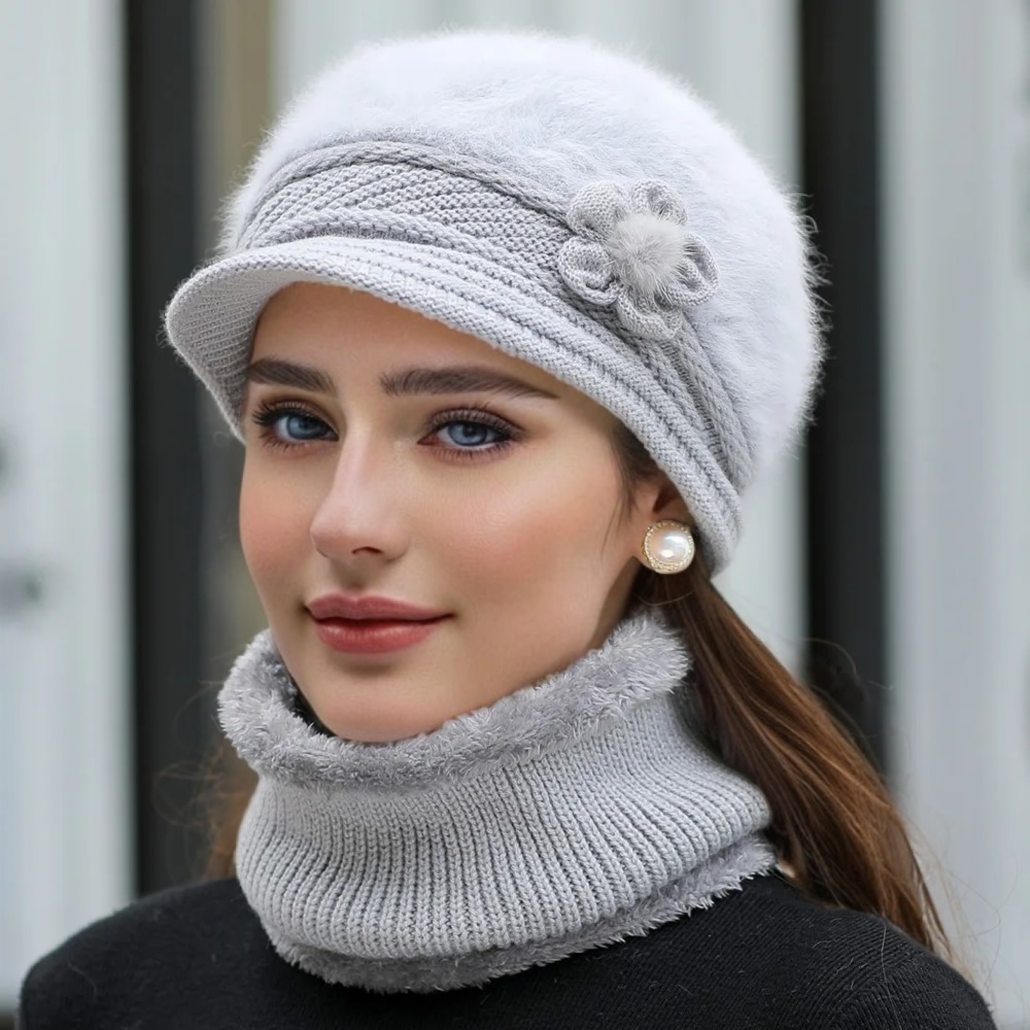 Offre spéciale femmes chapeau d'hiver garder au chaud casquette en peluche fourrure doublé chapeau et écharpe ensemble chaud