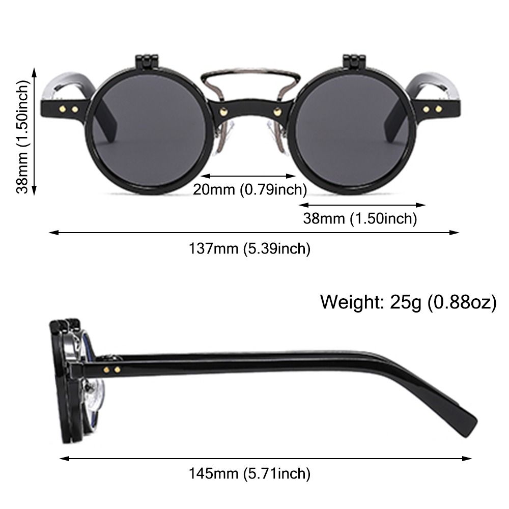 Lunettes de soleil rétro à petit cadre rond, lunettes de soleil à double couche, lentille rabattable, lunettes punk, UV400, populaire, vintage, steampunk
