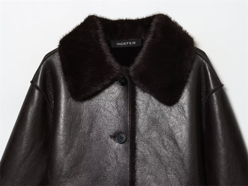 Veste femme 2025 automne/hiver nouveautés marron foncé à manches longues en simili cuir veste réversible élégante et Unique