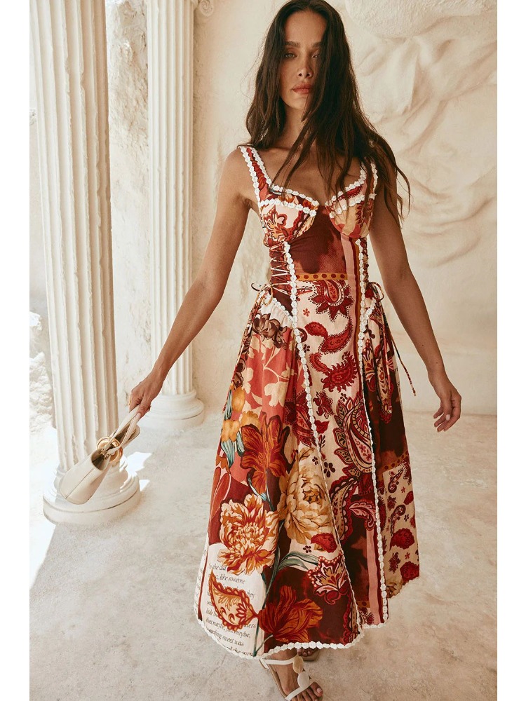 Nouvelle Robe Longue Élégante pour Femme, Modèle Été 2026, avec Bretelles Imprimées, Style Soirée, Coupe Trapèze Sexy