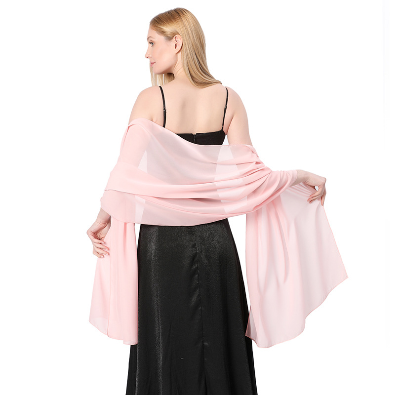 Châle de mariage élégant en mousseline de soie, couleur unie, pour mariée, demoiselles d'honneur, robe de soirée, écharpe Cheongsam, accessoire deux en un pour femmes