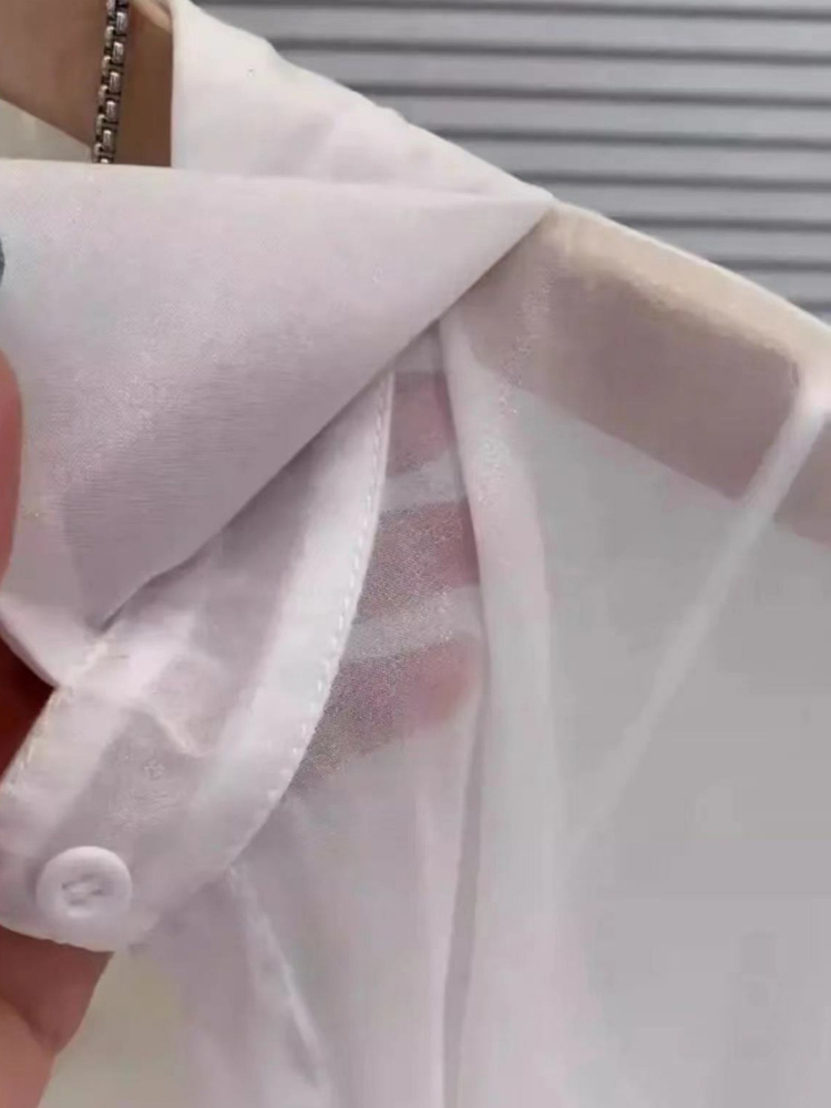 Hauts grande taille pour femmes, chemisiers d'été en mousseline de soie glacée, respirants et résistants au soleil, boutons fins, amples et transparents, chemises à manches longues, 2025