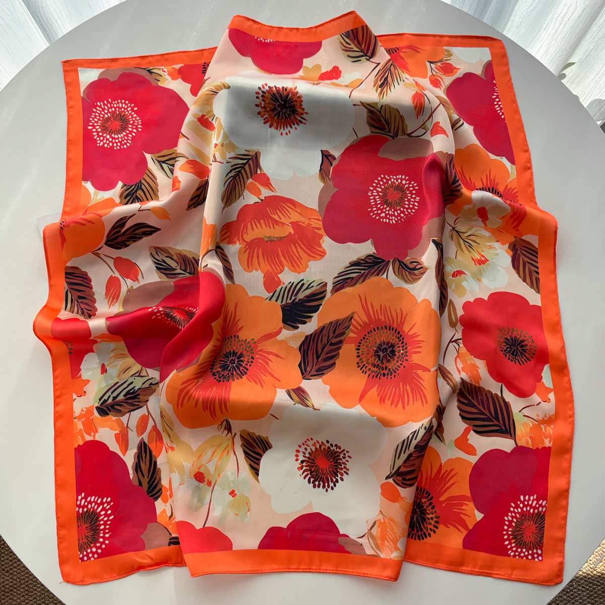 Élégant Foulard Floral en Soie Imitation pour Femme, Bandeau Carré, Bandana, Écharpe de Cou, Bandeaux pour Cheveux 2026 Nouveauté
